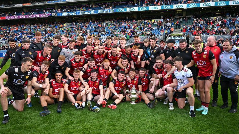 Down players celebrate their 2024 Tailteann Cup win