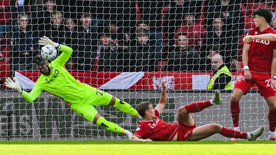 Aberdeen's Marius Muller (left) makes a save