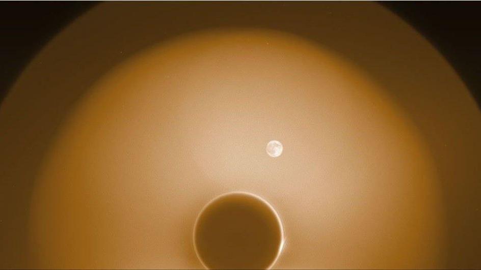 A photo taken by Nasa of the new Moon as it passed by the Sun.