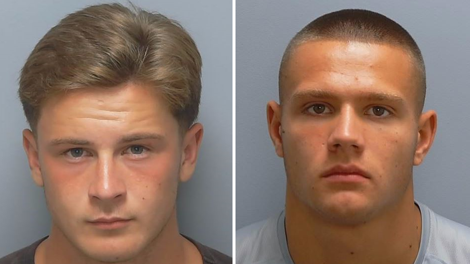 Albie Brannan (left) and Joe Howell are pictured against a grey background in police custody photos.