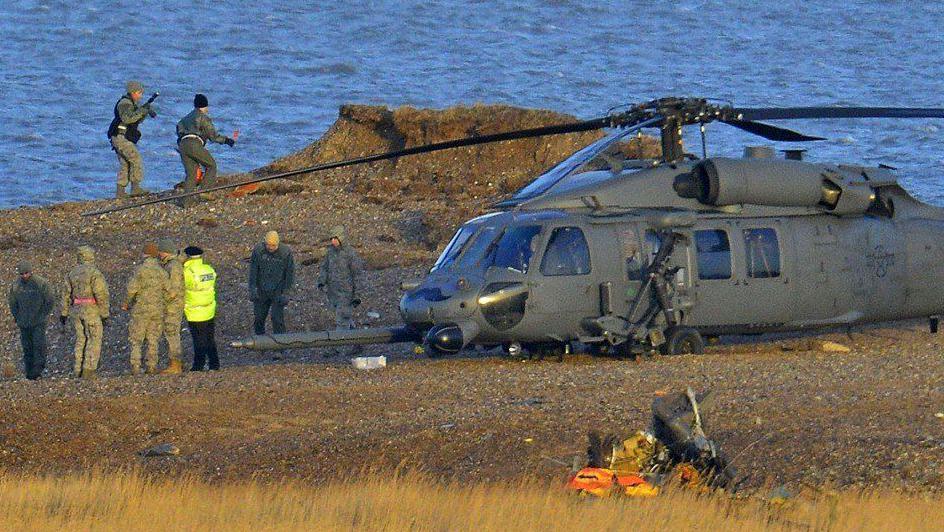 A military helicopter beside the sea