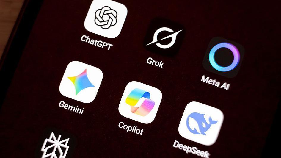 Logos of different AI apps including Copilot, ChatGPT and Meta AI.