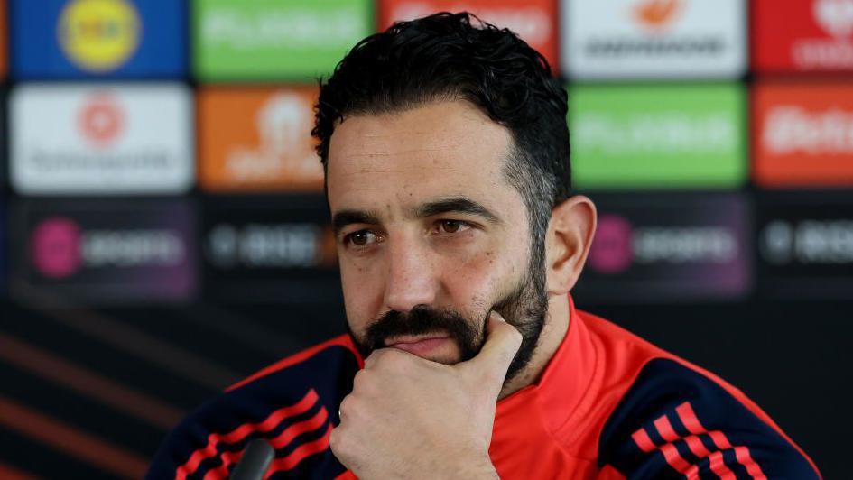 Manchester United head coach Ruben Amorim speaking to the media before the Europa League encounter with Rangers