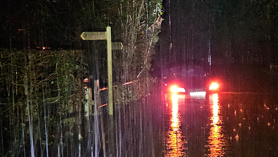A car stuck in flood water