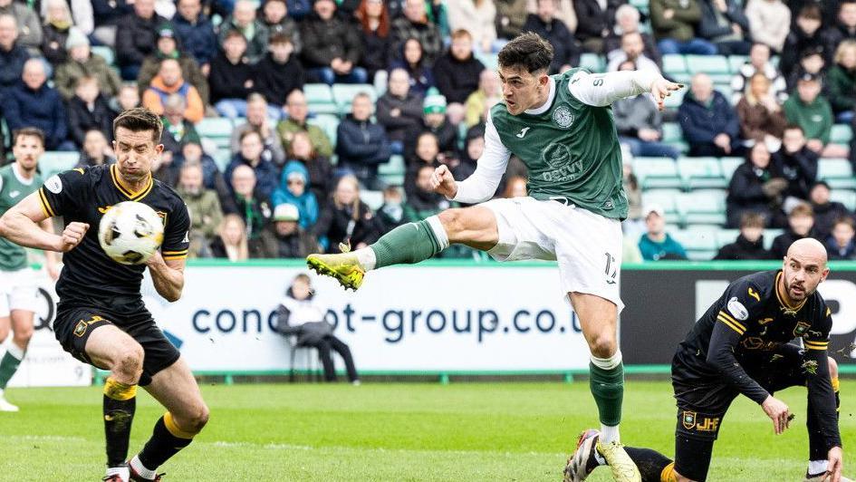 Jamie McGrath hit the crossbar in the first half at Easter Road
