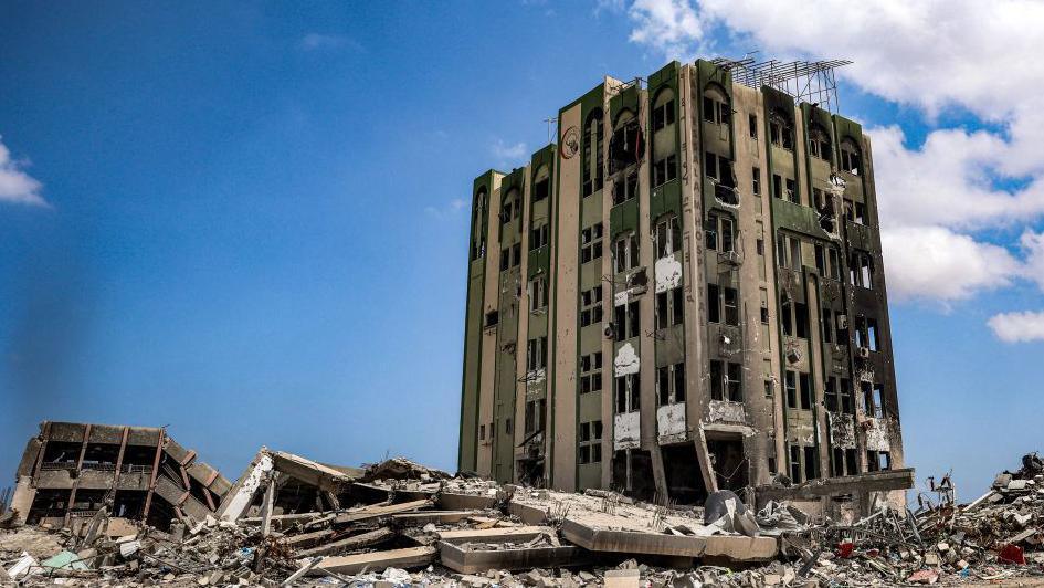 The Al-Salam hospital in Khan Yunis, one of several healthcare facilities which has been ruined by the ongoing Israeli campaign in Gaza