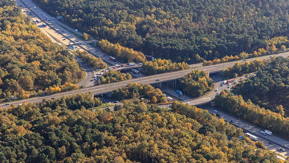 An aerial view of the Wisley interchange