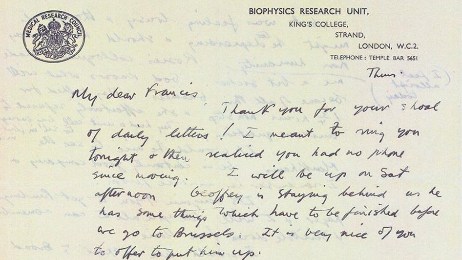 Letter to Francis Crick from Maurice Wilkins