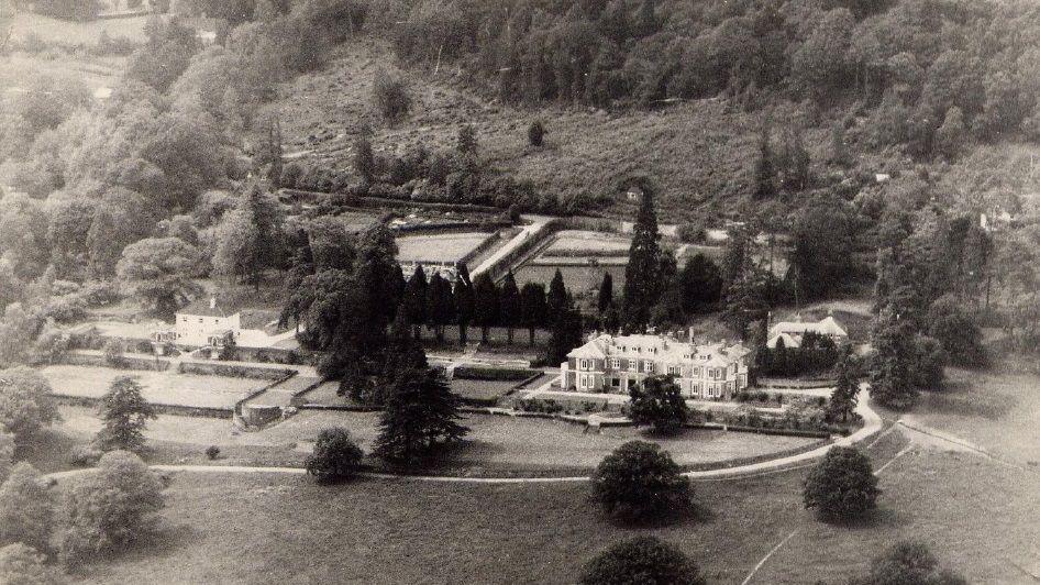 An ariel view of the Victorian mansion in the Surrey countryside from October 1965.