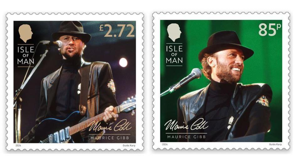 Two of the Maurice Gibb stamps