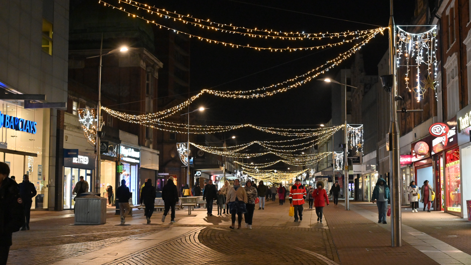 Southend High Street in Christmas lights