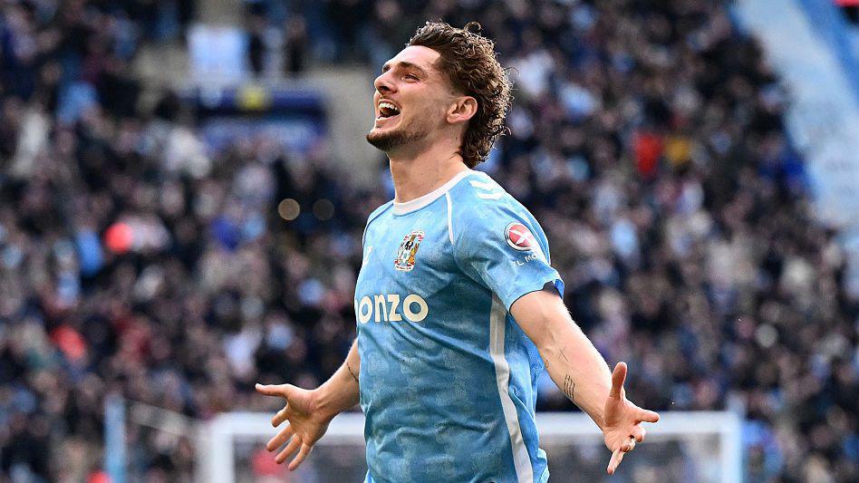 Coventry City's Jack Rudoni celebrates scoring against Stoke City