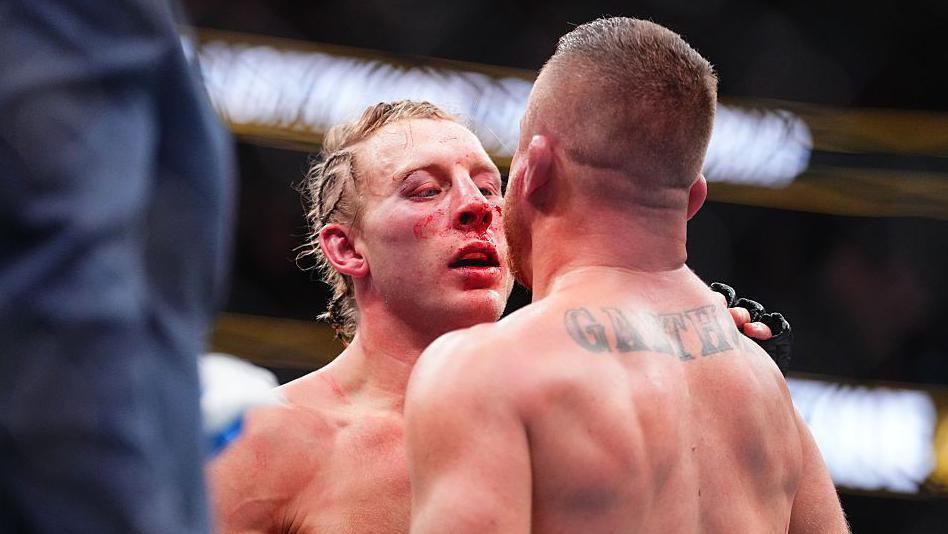 Paddy Pimblett embraces Justin Gaethje