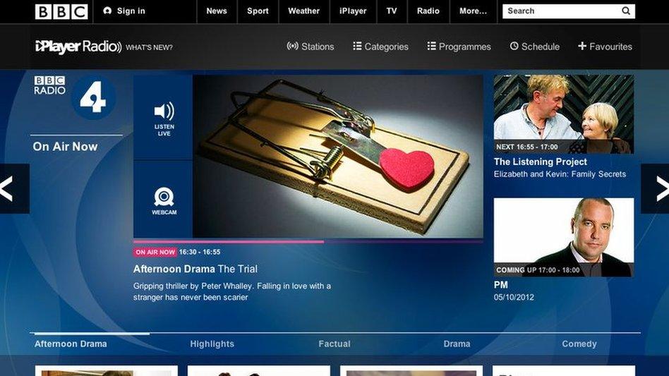 Screenshot of new BBC radio page