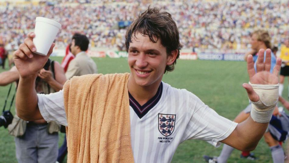 Gary Lineker of England celebrates after his hat trick against Poland at the 1986 World Cup