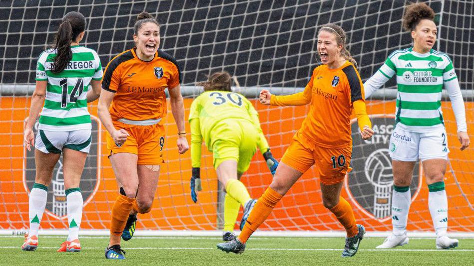 Glasgow City's Brenna Lovera celebrates scoring against Celtic in the Scottish Women's Cup fourth round