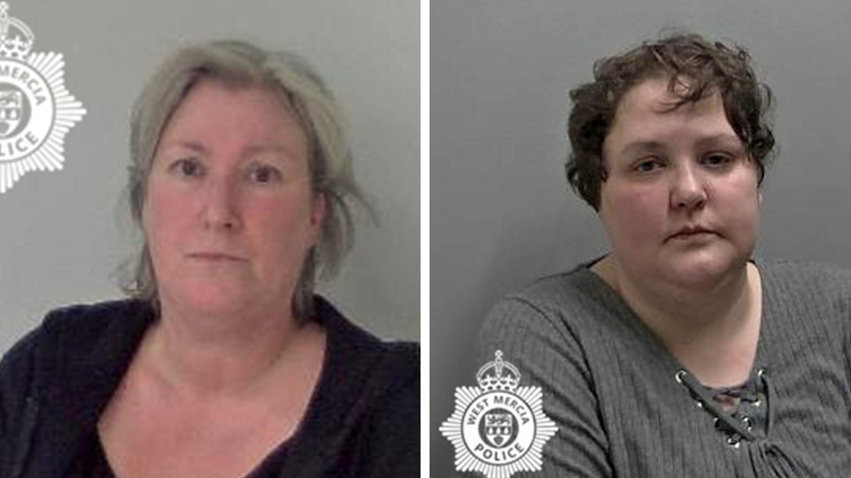 Police photos of Adriana Orme, who is wearing a black top and has untidy blonde hair, and Holly Le Gresley, who has short, untidy brown hair and is wearing a grey top that ties up at the front. The images, which were taken by West Mercia Police have the police logos on.