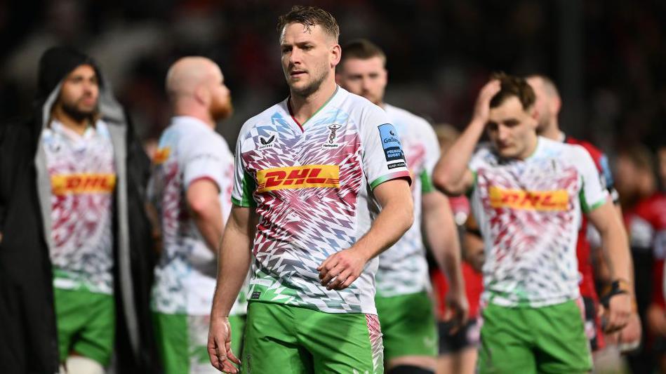 Alex Dombrandt of Harlequins looks dejected following his side's defeat against Gloucester