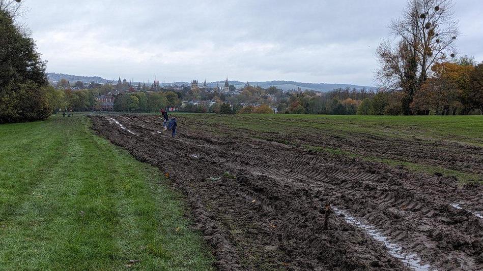 South Park has thick long tracks of muddy, churned up ground running through it.