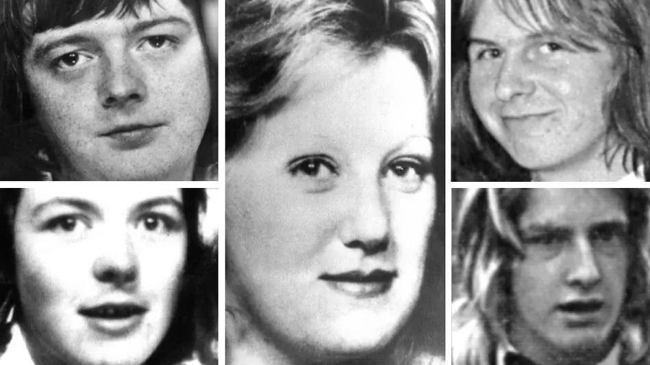 A black and white compilation photo of the five victims of the bombing. 