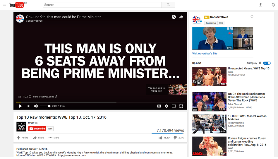 Conservative advert on a wrestling video