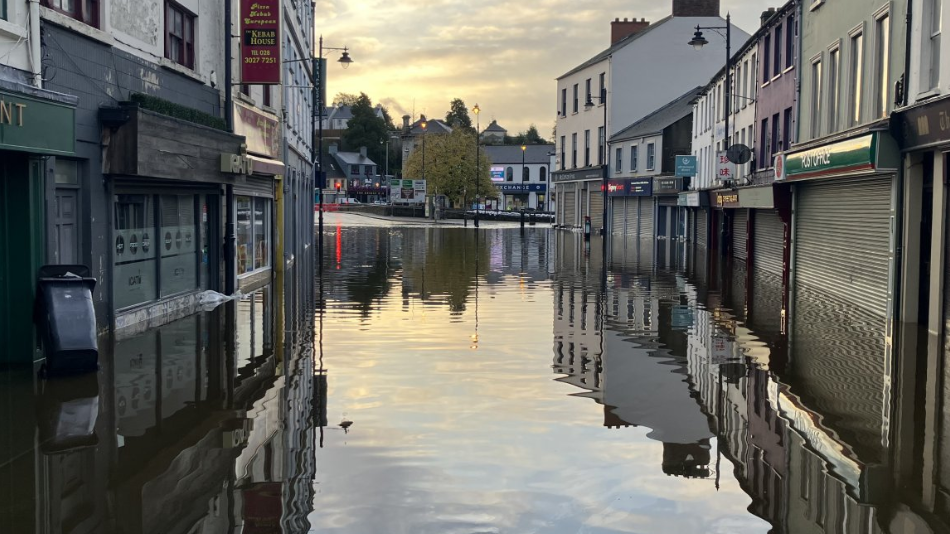 Scene in Newry city centre after flooding