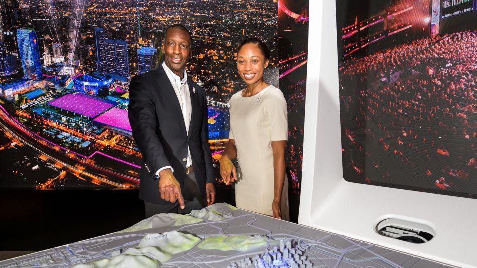 Michael Johnson as part of Los Angeles' successful bid to host the 2028 Olympics 