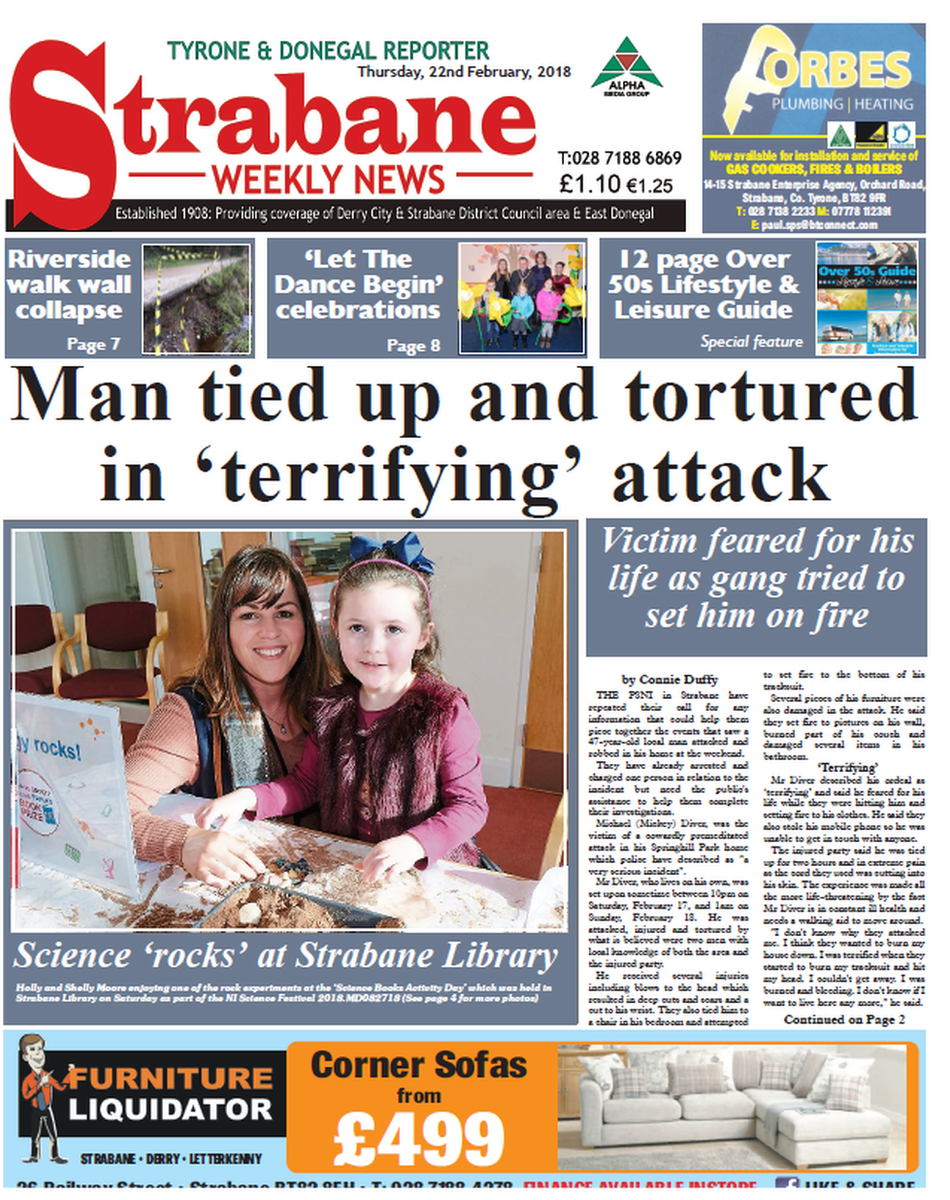 Strabane Weekly News front page 21.02/18