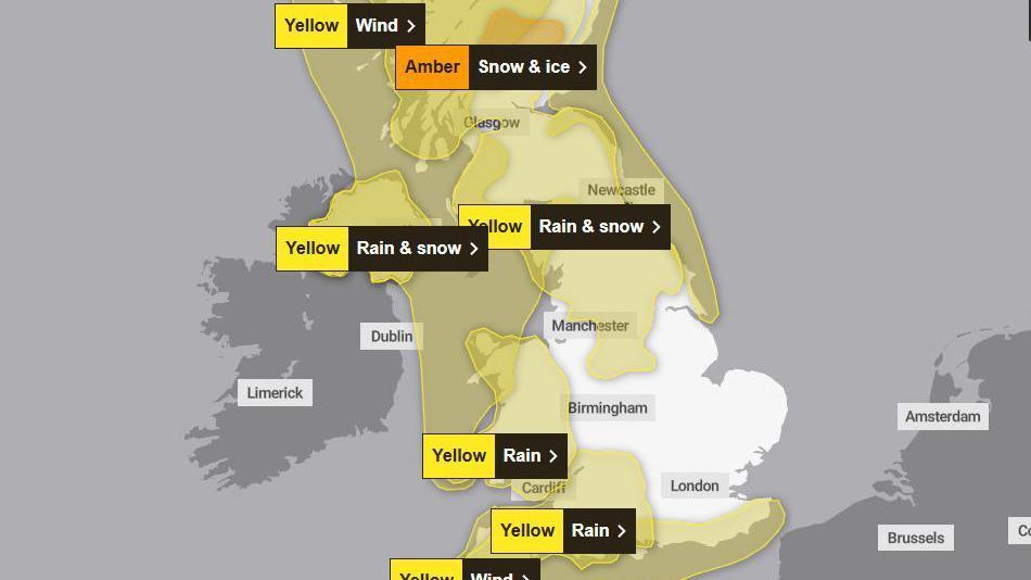 Met Office weather map of Storm Bert 