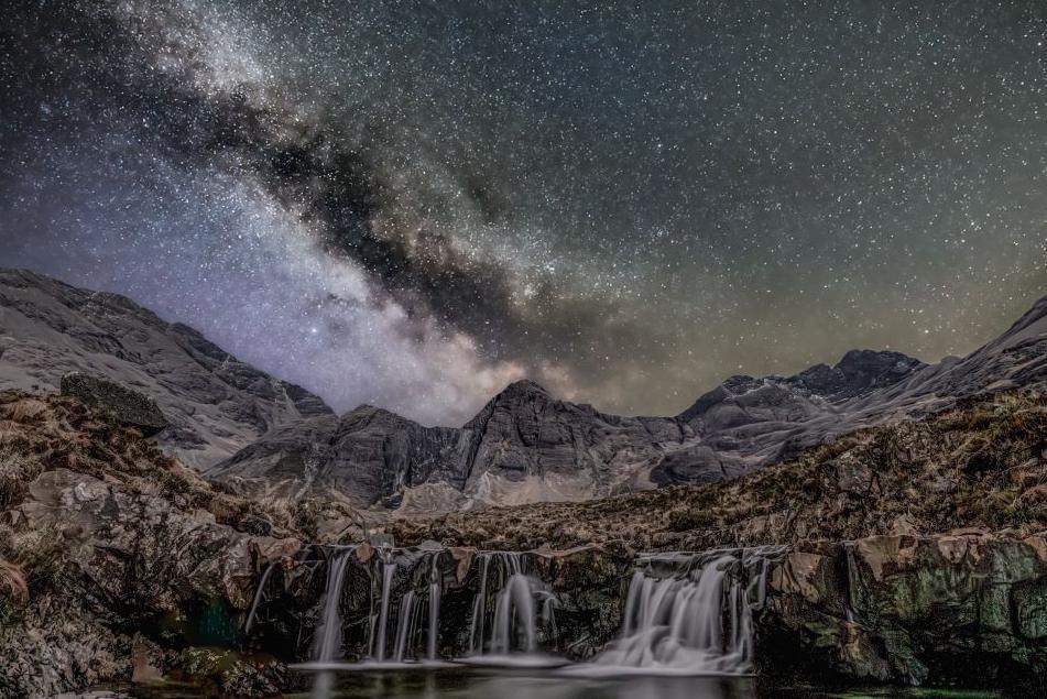 Skye Fairy Pools and night sky