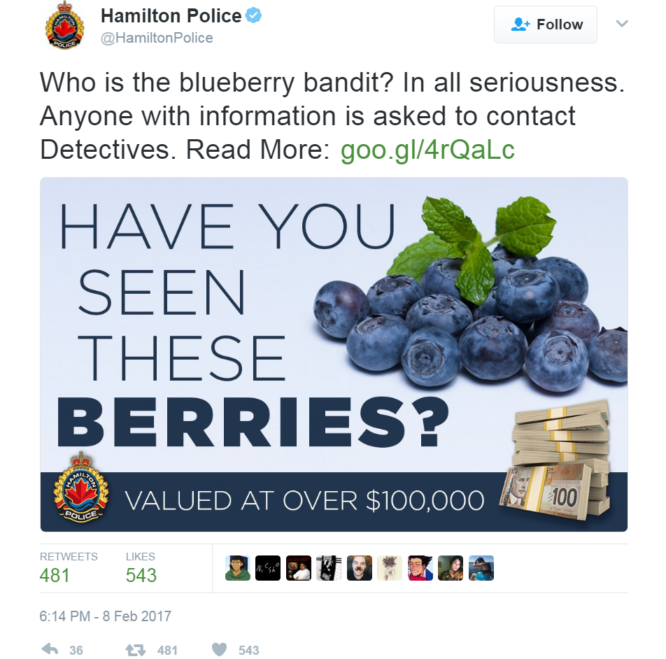 Link to tweet by Hamilton Police