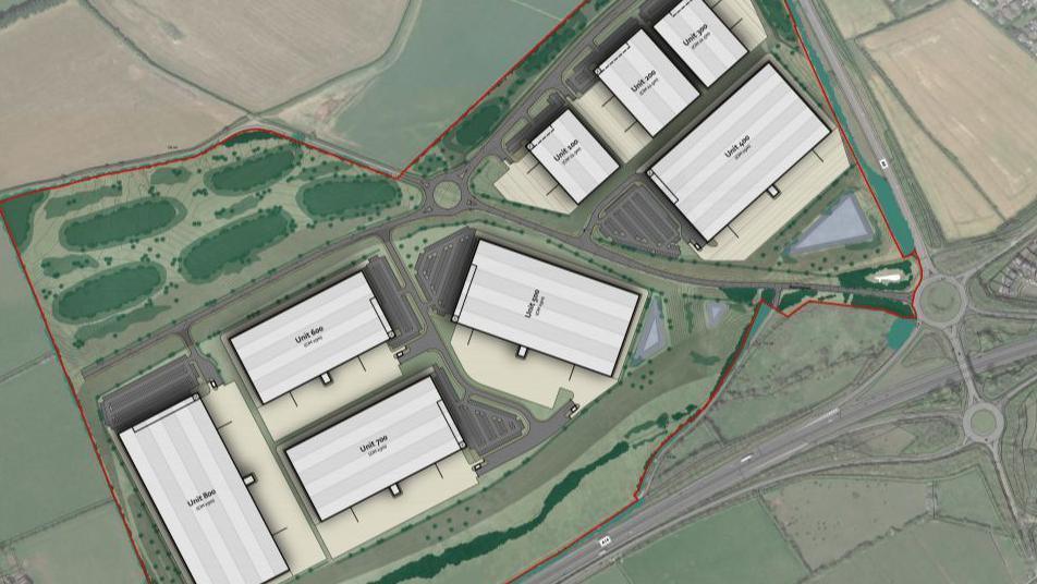 An overview of the proposed site development shows how the warehousing would be laid out.