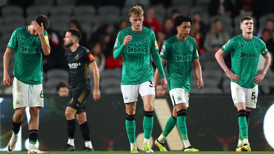 Newcastle players react during 8-0 loss to A-League All Stars