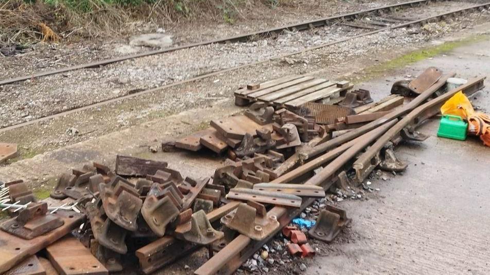 Rail metal scraps lying by the station