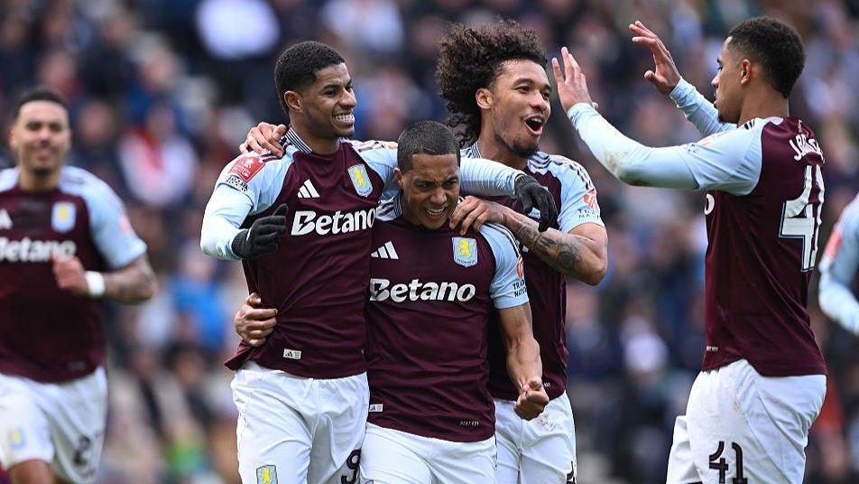 Marcus Rashford (second left) celebrates with Youri Tielemans
