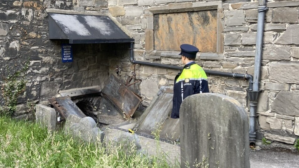 Garda at the scene at St Michan's Church of Ireland in Dublin