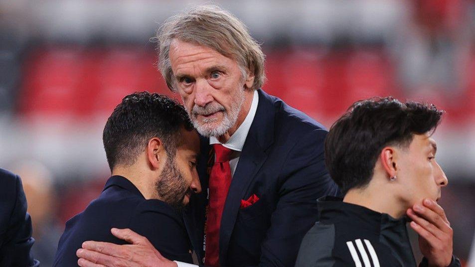 Manchester United co-owner Sir Jim Ratcliffe consoles Ruben Amorim after the Europa League final defeat by Tottenham in May