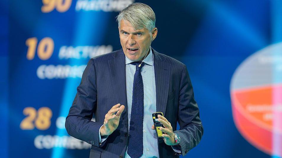 Roberto Rosetti, UEFA Refereeing Director, addresses the audience during a summit