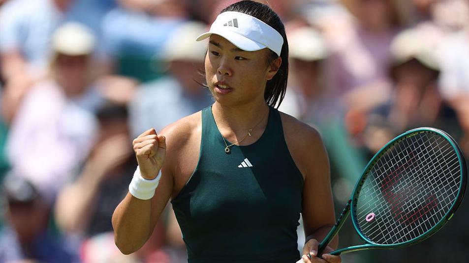 Mimi Xu celebrates a shot at the Nottingham Open in June