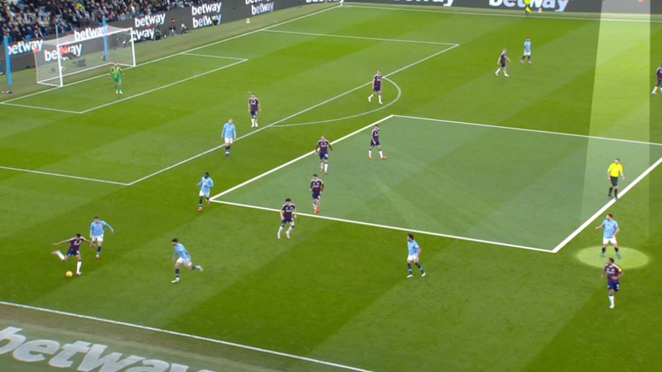 A general view of play between Manchester City Newcastle from their Premier League game on Saturday, showing Nico Gonzalez anticipating where the ball will go next