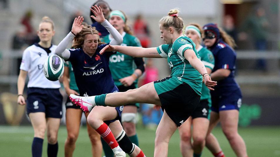 Dannah O'Brien kicks for Ireland