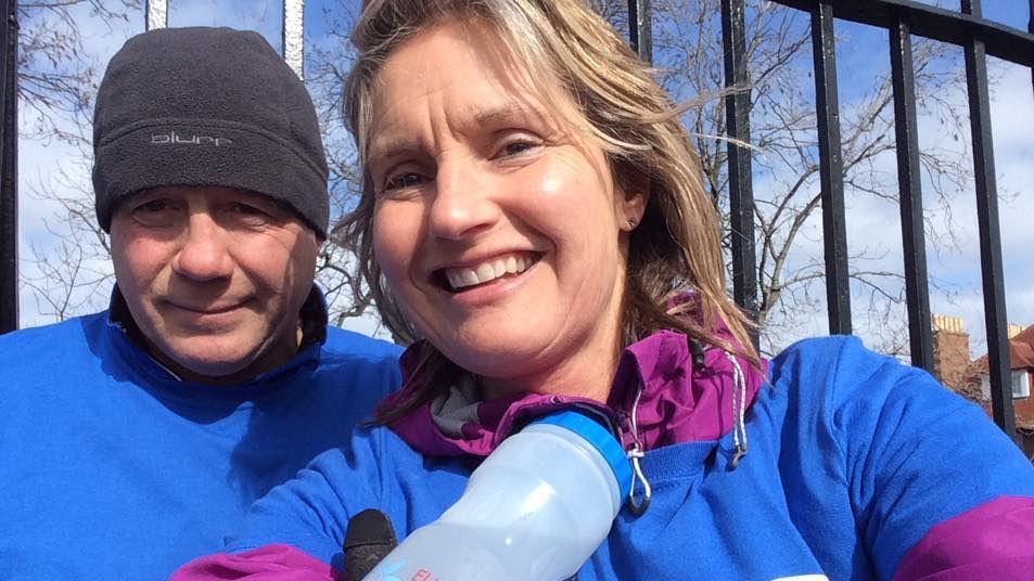 A selfie of Scott and Jenny Hastings, both wearing blue jumpers for the 100 Streets challenge