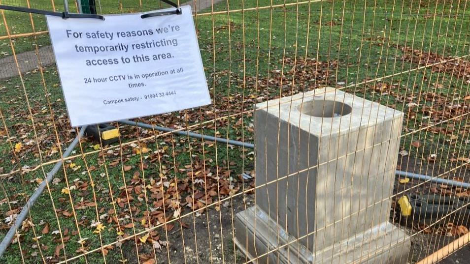 The empty plinth where the Long Boi statue previously was