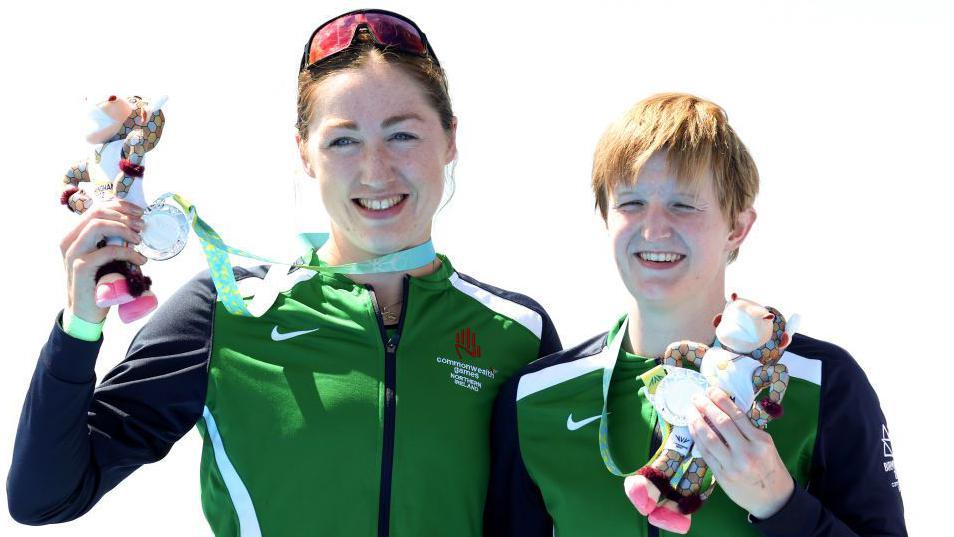 Catherine Sands and Chloe MacCombe on the Birmingham podium two years ago