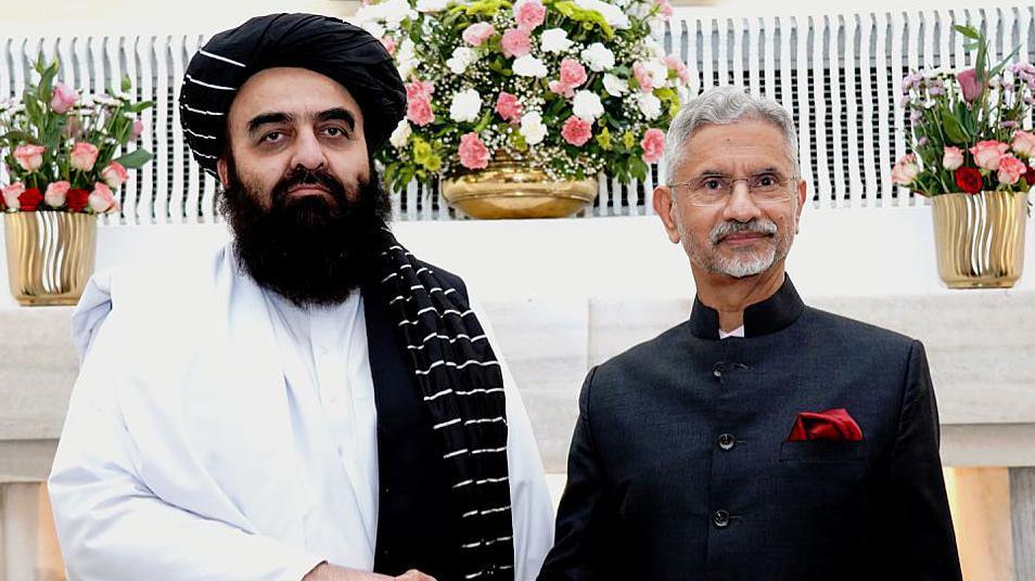 Afghan Taliban Foreign Minister Amir Khan Muttaqi with Indian counterpart S Jaishankar