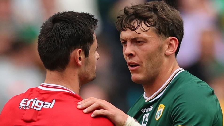 David Clifford consoles Chrissy McKaigue after Kerry's five-point win in Croke Park