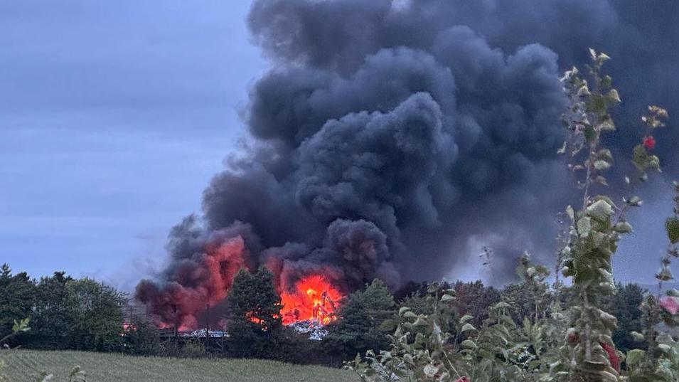 Black smoke from a fire at a recycling centre in Elkesley