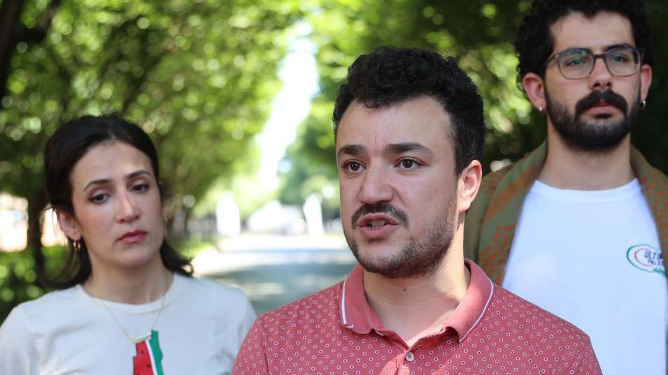 Columbia University student Mahmoud Khalil talks to media at Columbia University in New York City on 1 June 2024