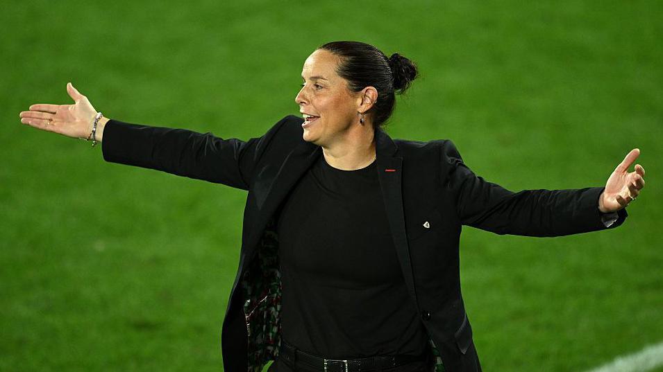 Rhian Wilkinson on the touchline at Euro 2025