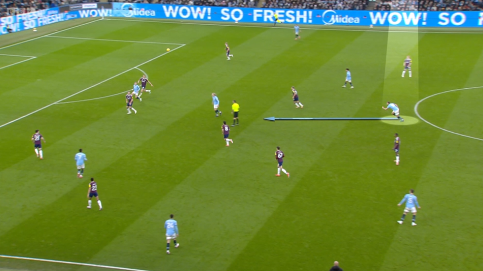 A general view of play between Manchester City and Newcastle during their Premier League game on Saturday showing Nico Gonzalez anticipating a headed clearance